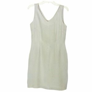 Laura Leigh Silk Sheath Dress Womens Size M Taupe Jacquard Stripe V-Neck Mini